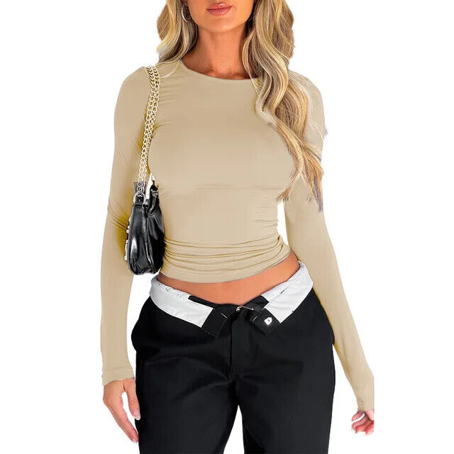 HABO Damen Langarm Top Long Sleeve Casual Basic Streetwear Oberteil