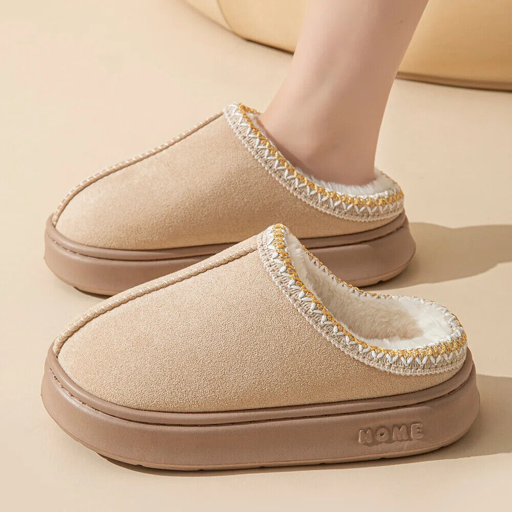 HABO Flauschige Hausschuhe Plüsch Winter Schuhe Kunstfell Plateau Damen Herren
