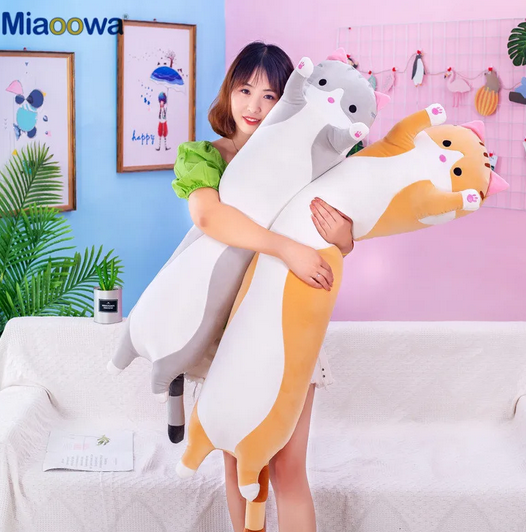 Katze Plüschtier Kuscheltier lange Katze XXL Braun Grau süße Katze 70 cm