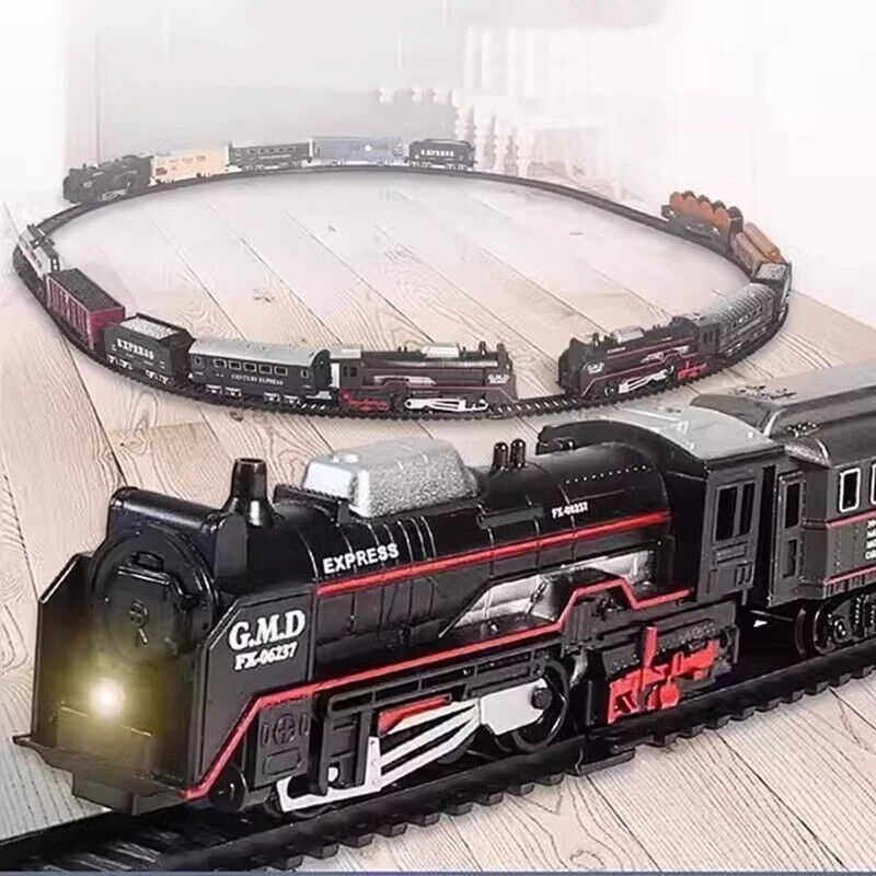 HABO Eisenbahn Güterzug Spielzeug Lokomotive Elektrisch mit Licht und Schienen
