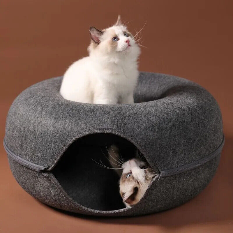 HABO Donut Katzenbett mit Interaktivem Tunnel – Haustier Spielzeug