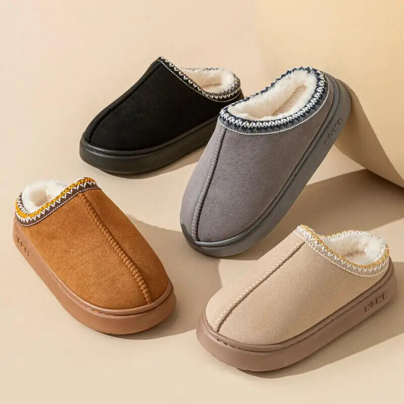 HABO Flauschige Hausschuhe Plüsch Winter Schuhe Kunstfell Plateau Damen Herren