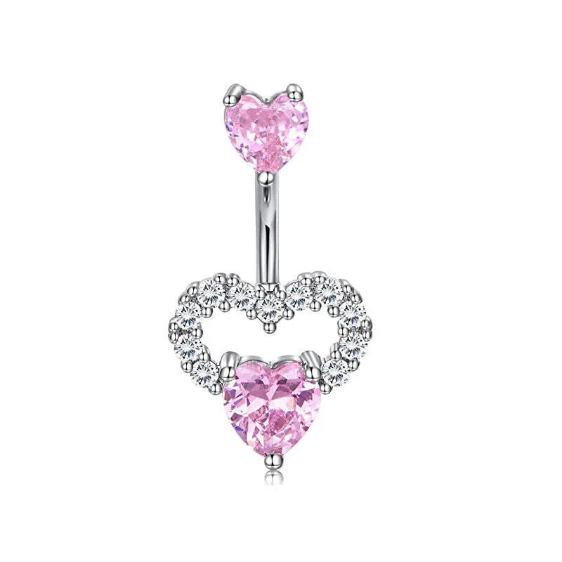 HABO Bauchnabelpiercing Rosa Damen Silber Herz Glitzer Frauen Schleife Schmuck
