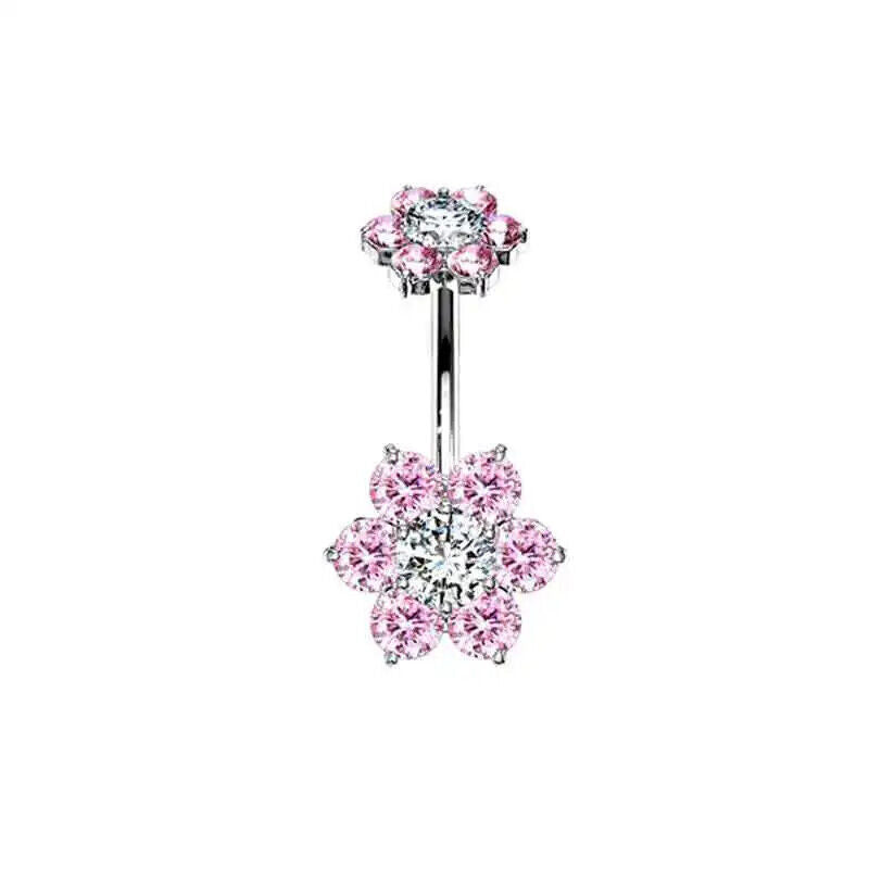 HABO Bauchnabelpiercing Rosa Damen Silber Herz Glitzer Frauen Schleife Schmuck