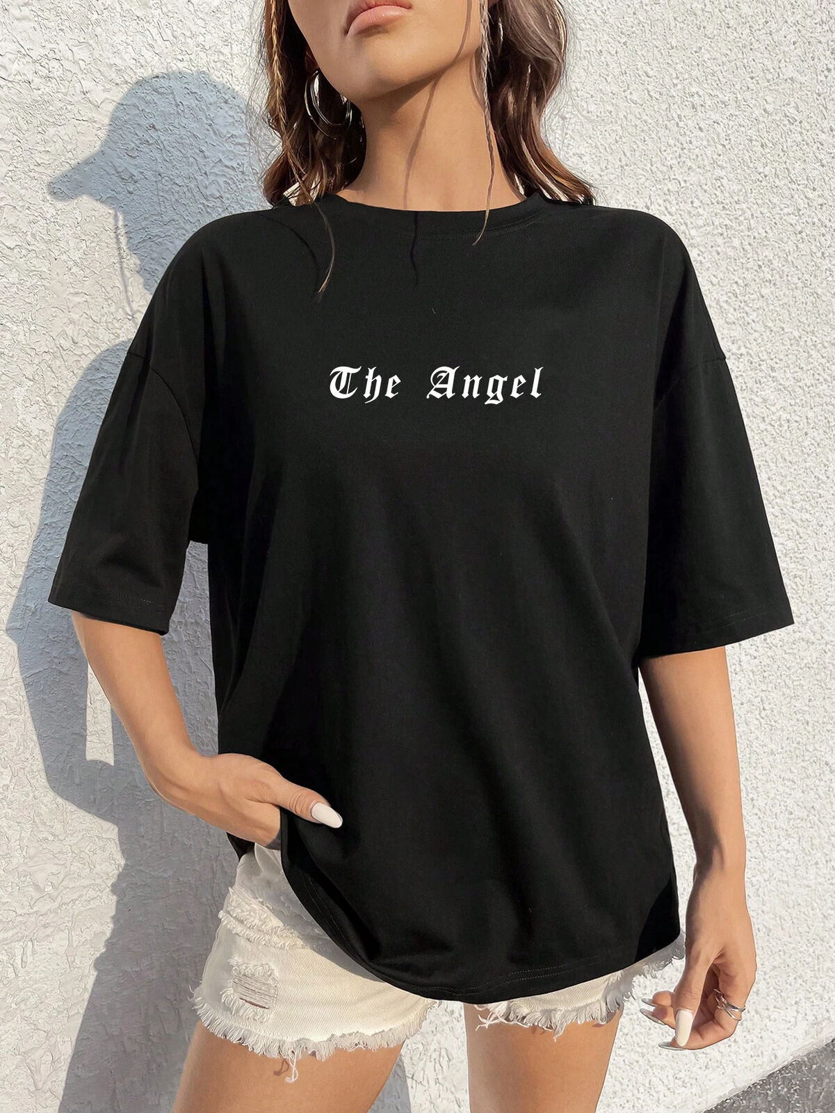 Dark Angel Wing T-Shirt für Frauen Baggy Lose Übergroße Flügel Design Shirt