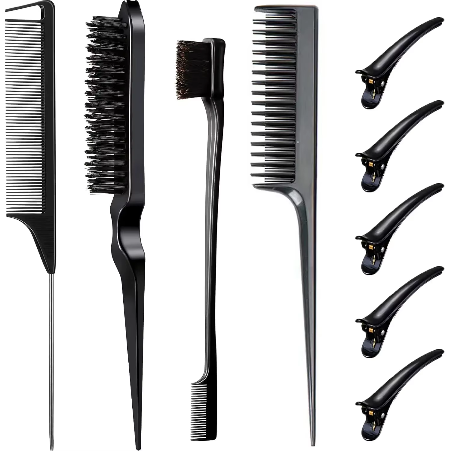 HABO 9PCS Haar Styling Kamm Set Sleek Zopf Bürste Haarklammern Rosa Schwarz