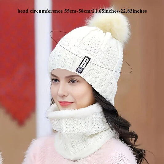 Strickmütze und Schal Set 2 in 1 Winter gefütter warm kuschelige Wintermütze