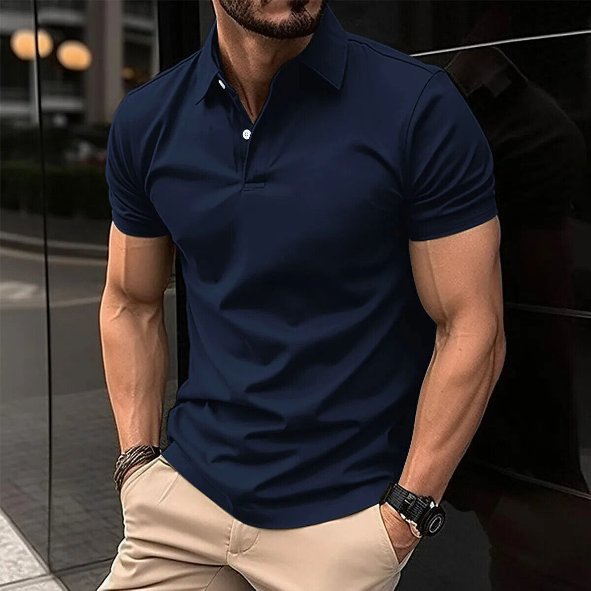 Poloshirt Polohemd Kurzärmlig lässig Business Casual Hemd Sommer Herren Office