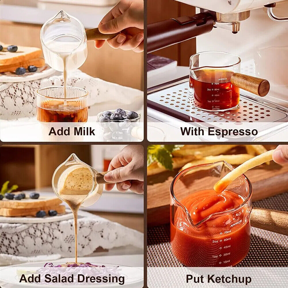 HABO 75 ml Hitzebeständiger Espresso-Messbecher aus Glas Milchkännchen mit Griff