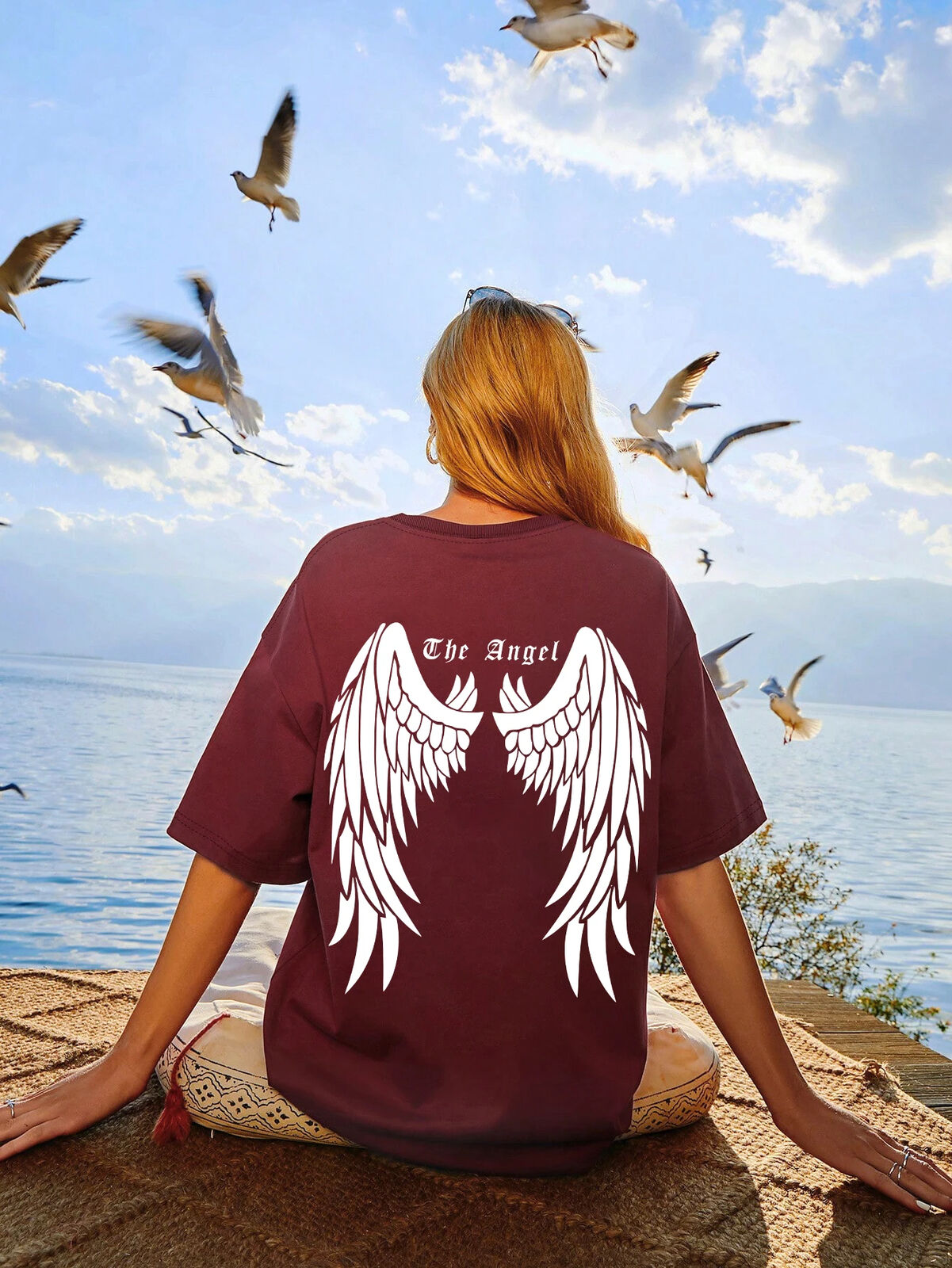 Dark Angel Wing T-Shirt für Frauen Baggy Lose Übergroße Flügel Design Shirt