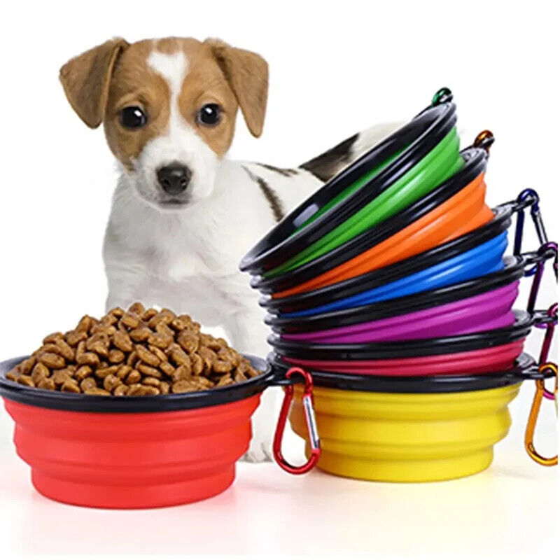 Hunde Fress Napf Silikonschüssel Tragbar für Essen und Trinken Mit Karabiner