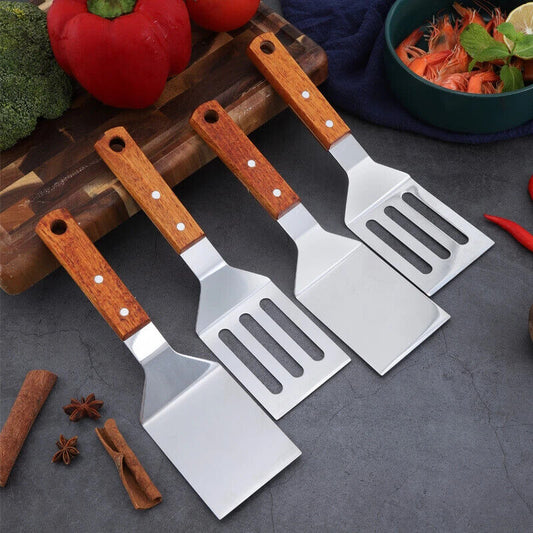 HABP Pfannen Wender Edelstahl Mit Holzgriff Schaber Grillen Küche Braten Kochen