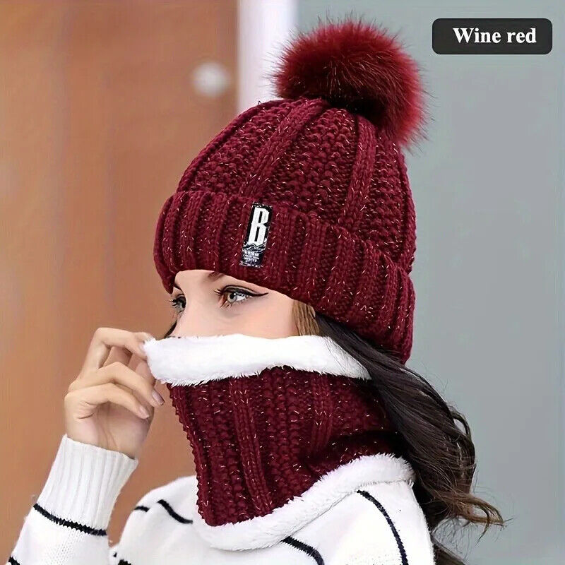 Strickmütze und Schal Set 2 in 1 Winter gefütter warm kuschelige Wintermütze