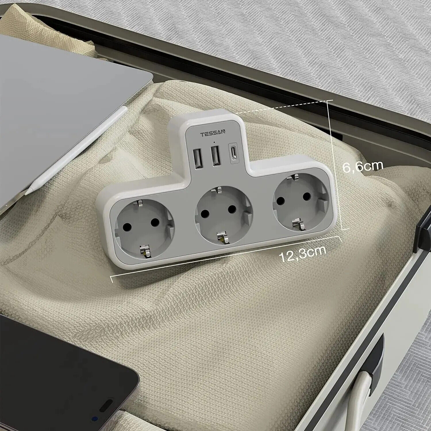 Mehrfachsteckdose praktische Wandsteckdose Steckerleiste anliegend Ac+Usb+TypC