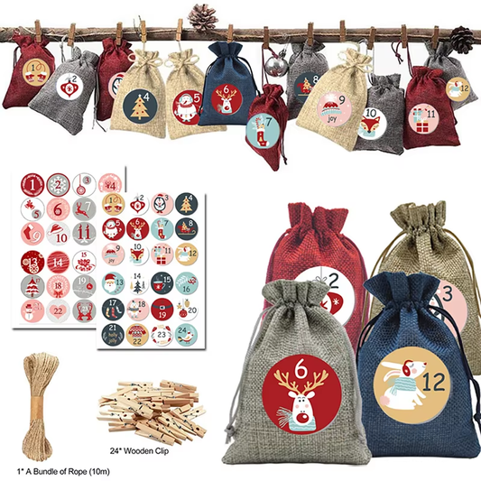 HABO Adventskalender 2024 Beutel Tüten DIY Set Mit Papieraufkleber Weihnachten 