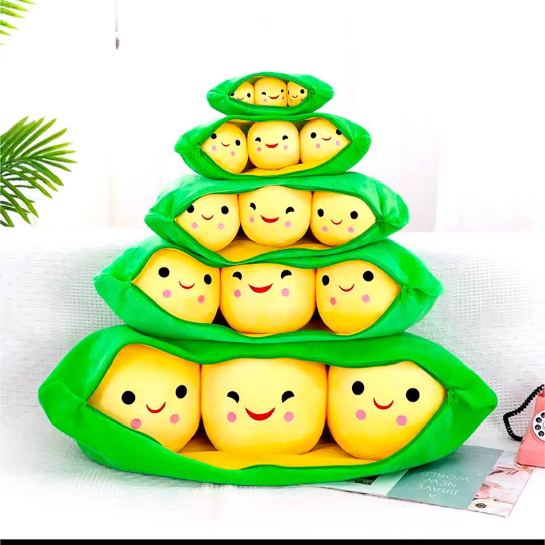 Erbsen Kuscheltier Plüschtier Erbsen Bohne mit Verschluss Trend gelb grün 25cm