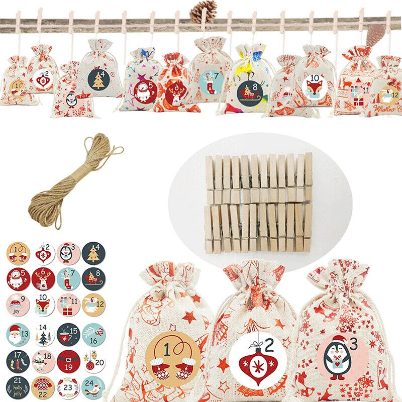 HABO Adventskalender 2024 Beutel Tüten DIY Set Mit Papieraufkleber Weihnachten 