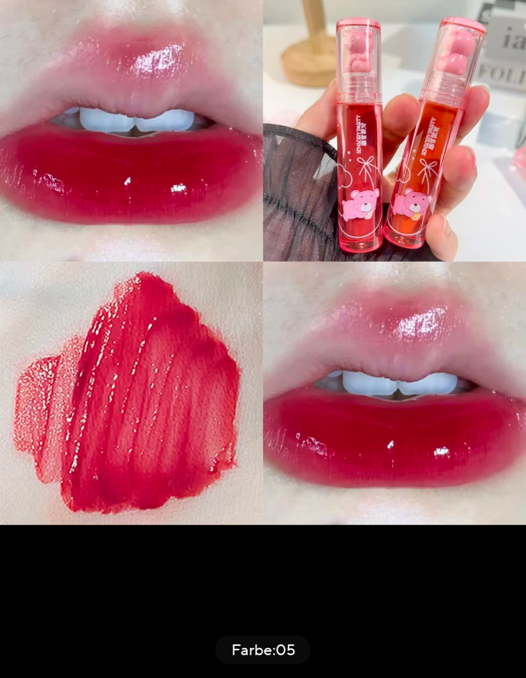 Lipgloss Bär Design glänzende Lippen Spiegelung Frauen Kosmetik Beauty Gloss