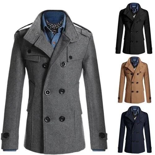 Herren Wolljacke Nehru Stil Wintermantel Warm Bequem Elegante Oberbekleidung