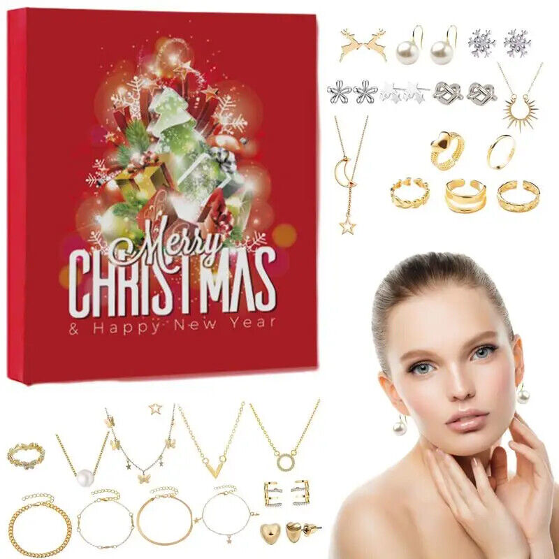 HABO Adventskalender Schmuck 8 Ohrringe 6 Ketten 6 Ringe 4 Armbänder Weihnachten