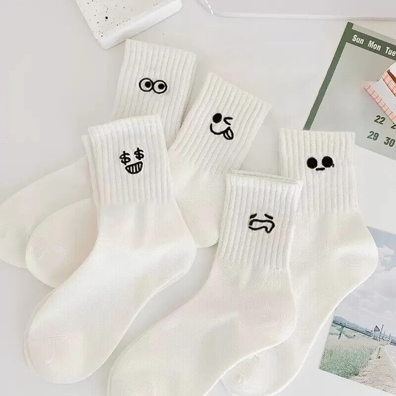 HABO 5 Paare Emoji Weiße Socken Lustige Gesichter Tennissocken Kawaii Mädchen