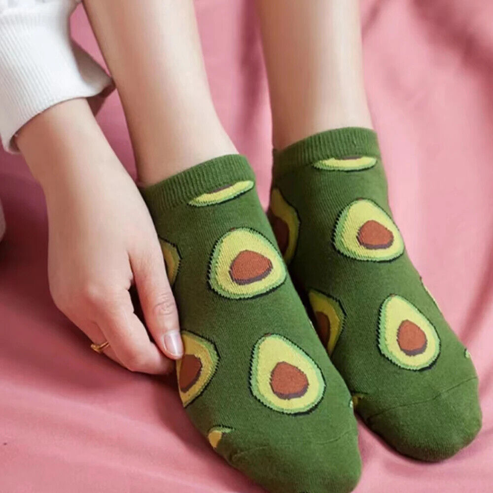 HABO 5 Paar Sneaker Socken Avocado Blumen Süß Grün Frauen Niedlich Mädchen Kawai