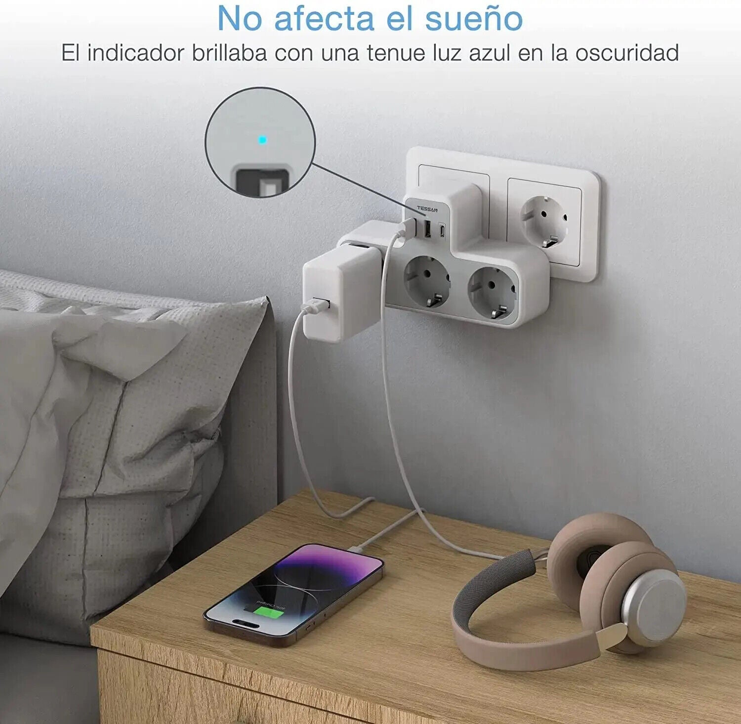 Mehrfachsteckdose praktische Wandsteckdose Steckerleiste anliegend Ac+Usb+TypC