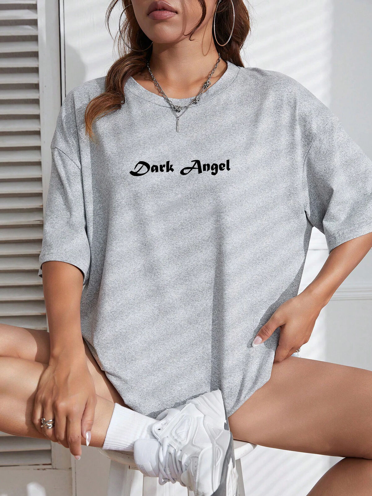 Dark Angel Wing T-Shirt für Frauen Baggy Lose Übergroße Flügel Design Shirt