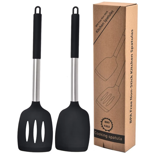 HABO 2 Stück Pfannen Wender Silikon Set Schwarz Kochen Antihaft Grillen Braten