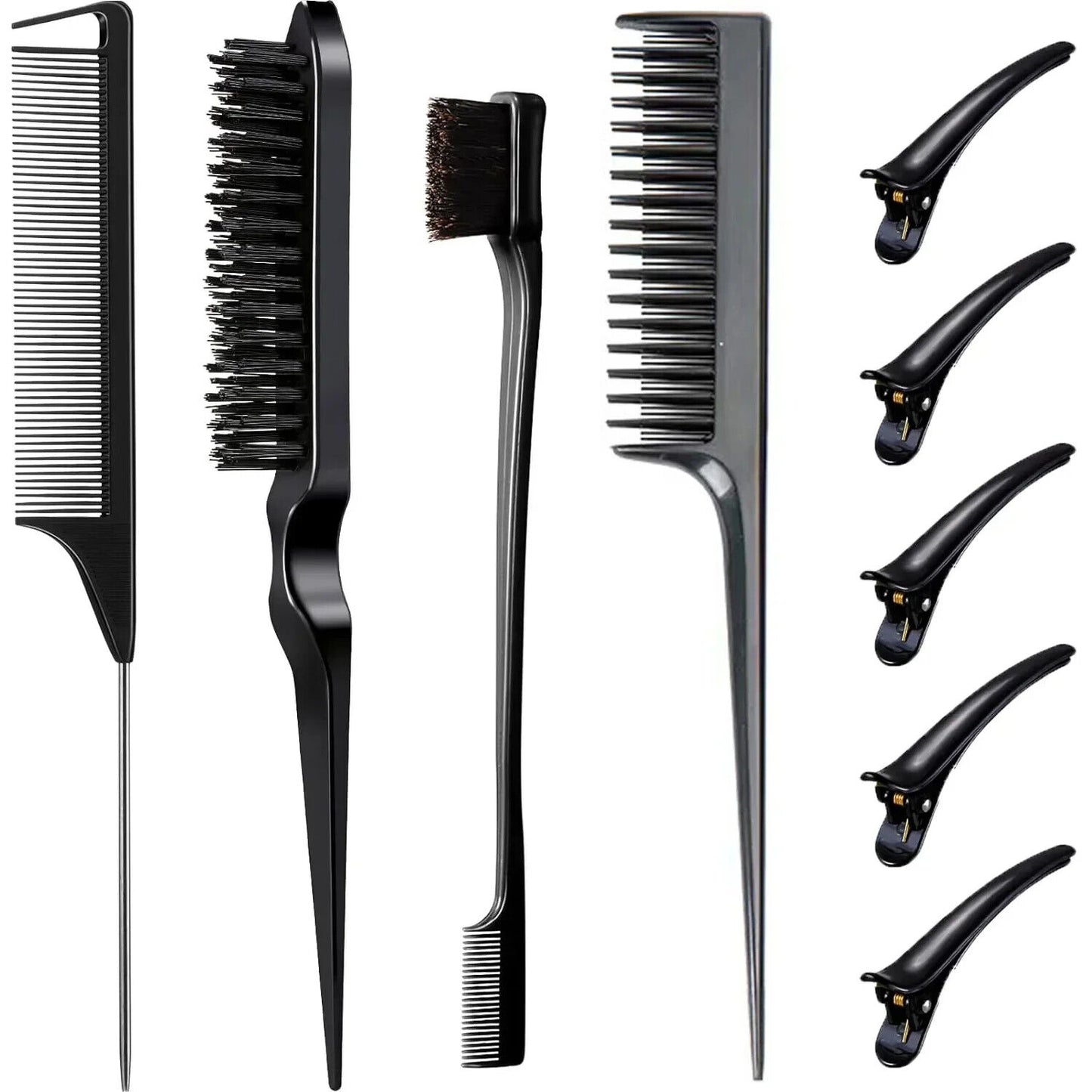HABO 9PCS Haar Styling Kamm Set Sleek Zopf Bürste Haarklammern Rosa Schwarz