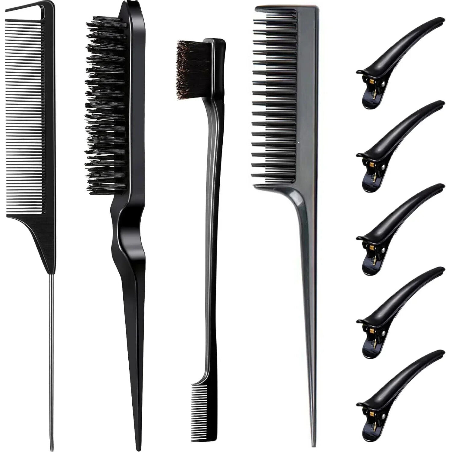 HABO 9PCS Haar Styling Kamm Set Sleek Zopf Bürste Haarklammern Rosa Schwarz
