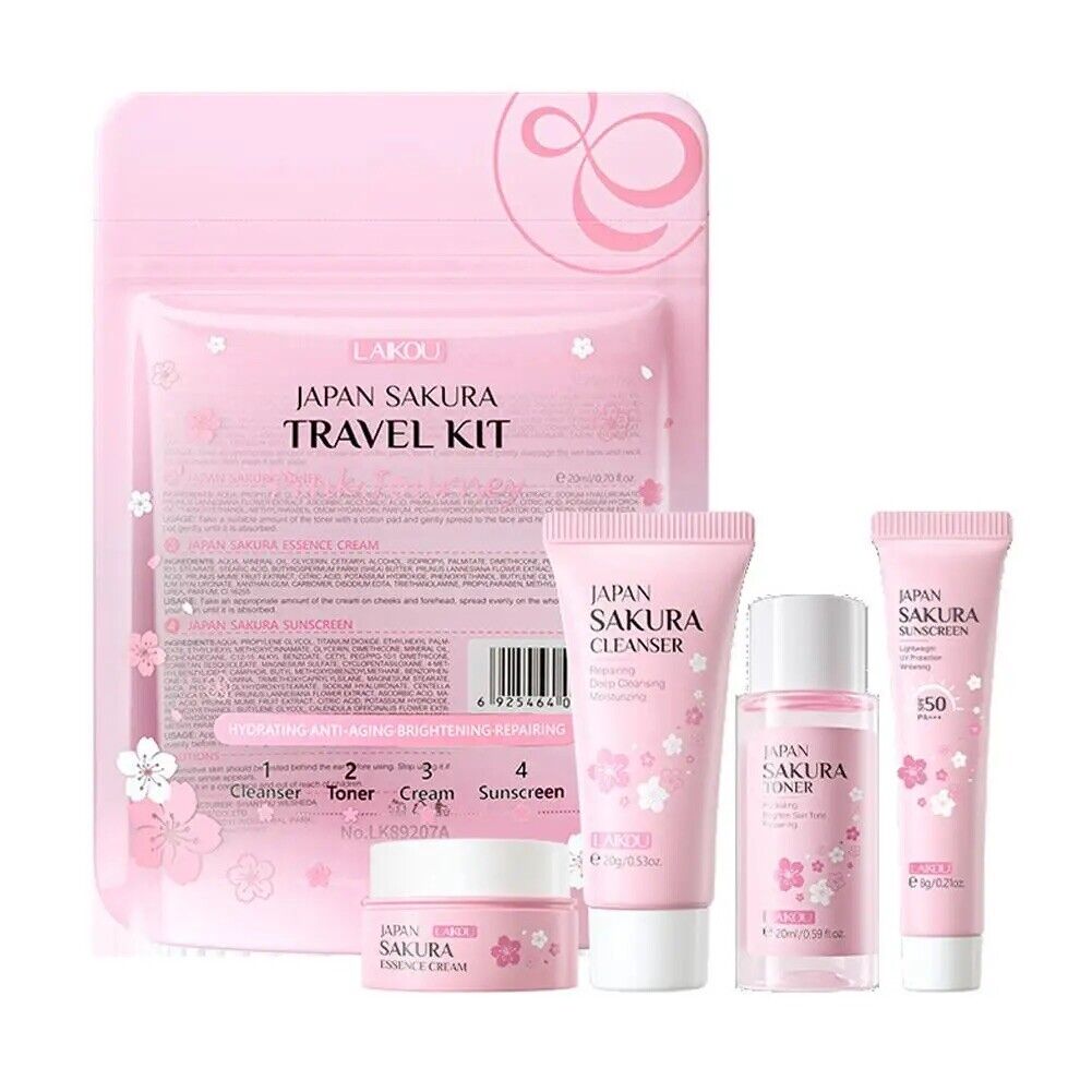 Sakura Skincare Japanisch Reiseset 4tlg SPF50 Sonnencreme Toner Cleanser Geschen