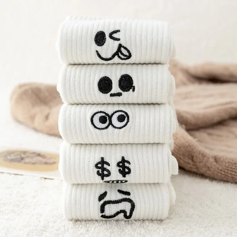 HABO 5 Paare Emoji Weiße Socken Lustige Gesichter Tennissocken Kawaii Mädchen