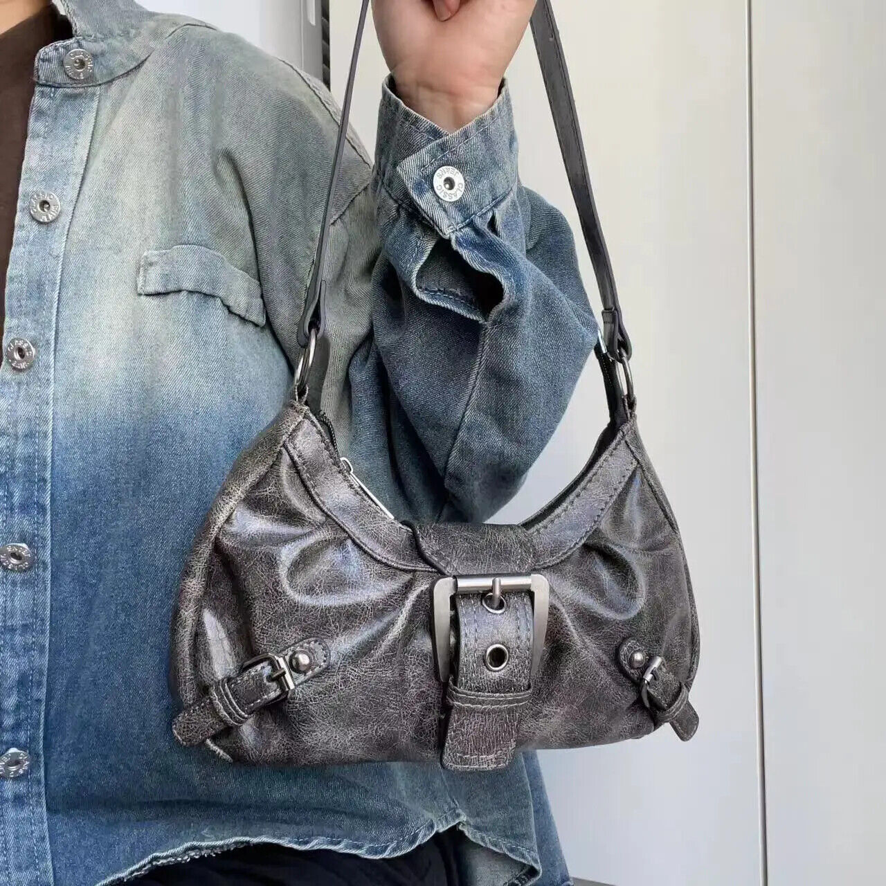 HABO Vintage Maillard Stil Handtasche Damen Kunstleder Schnalle Braun Retro Y2K 