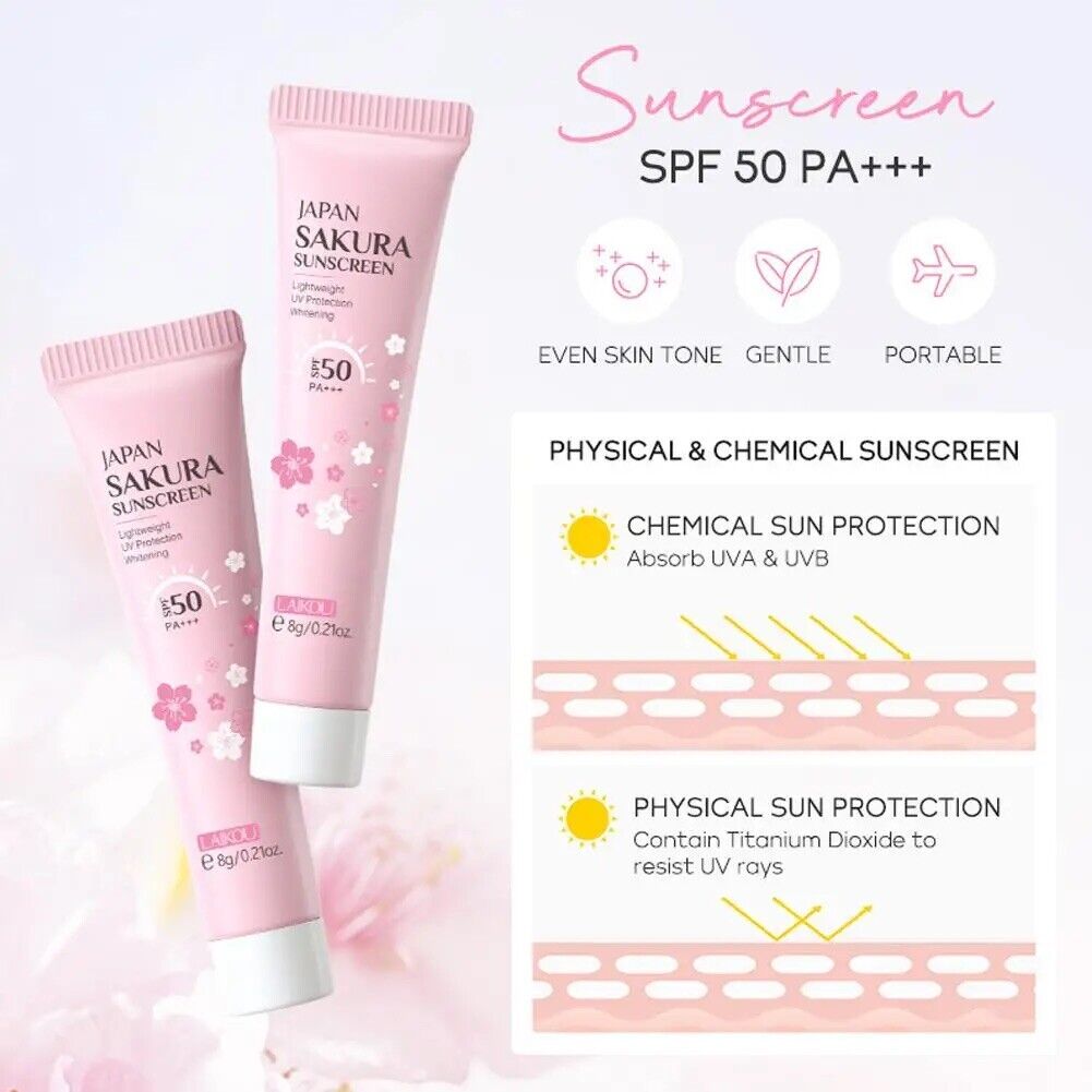 Sakura Skincare Japanisch Reiseset 4tlg SPF50 Sonnencreme Toner Cleanser Geschen