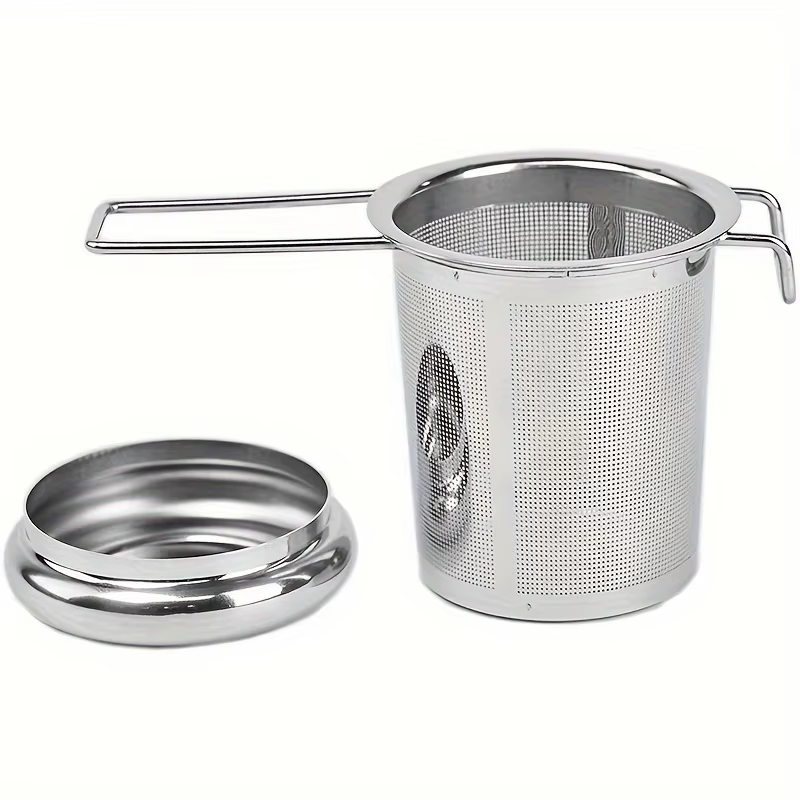 HABO Edelstahl Tee-Filter – Klappgriff,  Sieb mit Deckel und Abtropffläche