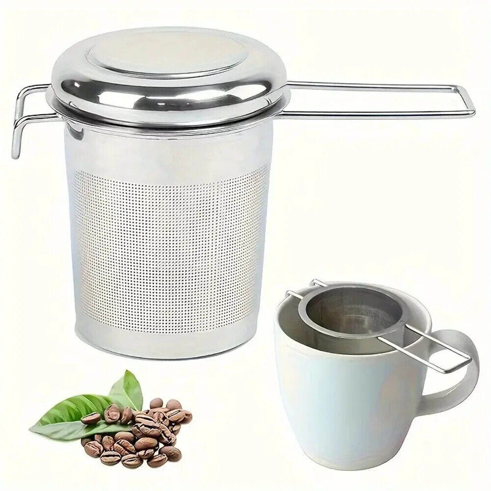 HABO Edelstahl Tee-Filter – Klappgriff,  Sieb mit Deckel und Abtropffläche