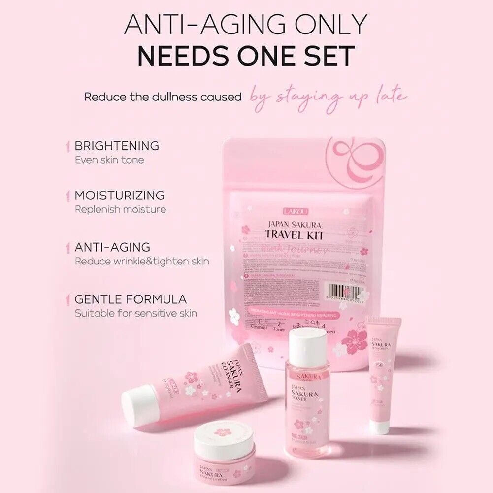 Sakura Skincare Japanisch Reiseset 4tlg SPF50 Sonnencreme Toner Cleanser Geschen