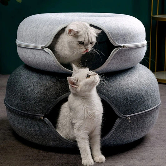 HABO Donut Katzenbett mit Interaktivem Tunnel – Haustier Spielzeug