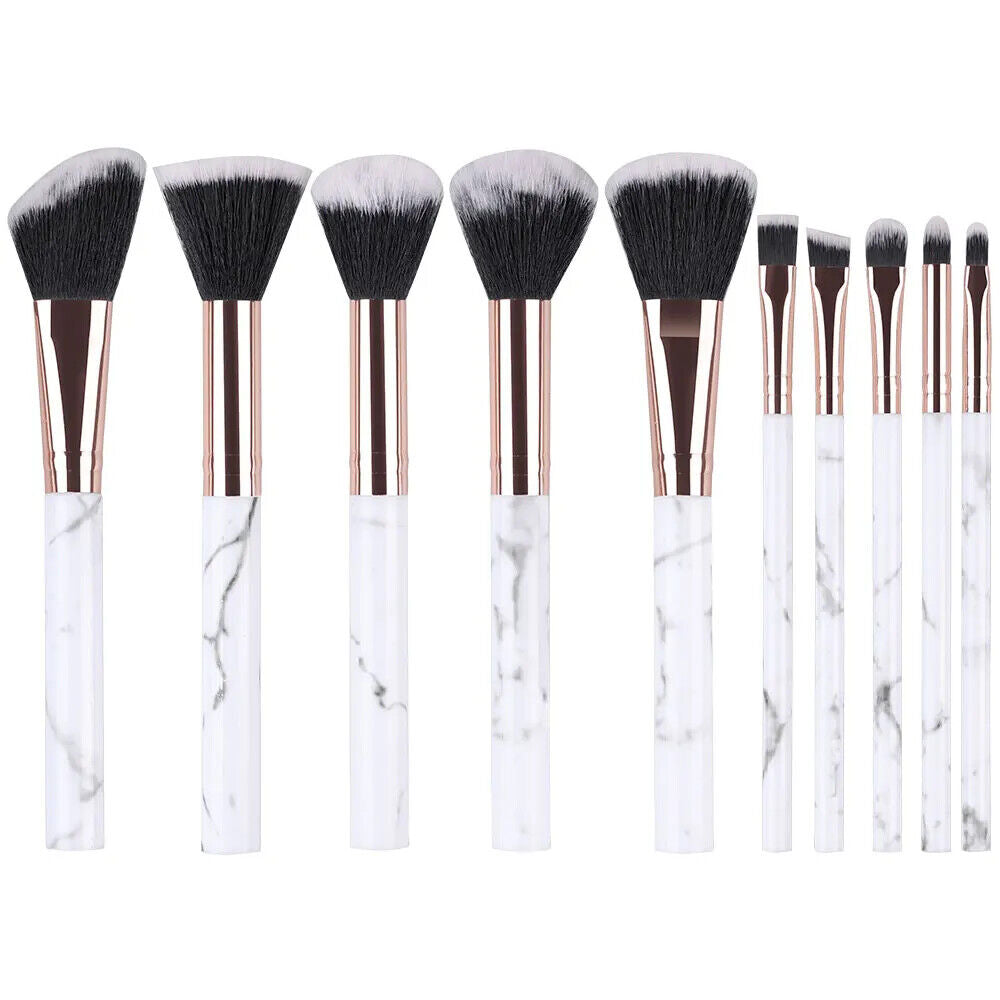 Makeup Pinsel 10 Stück Marmor Make-Up Set Professionell Foundation Puder etc.