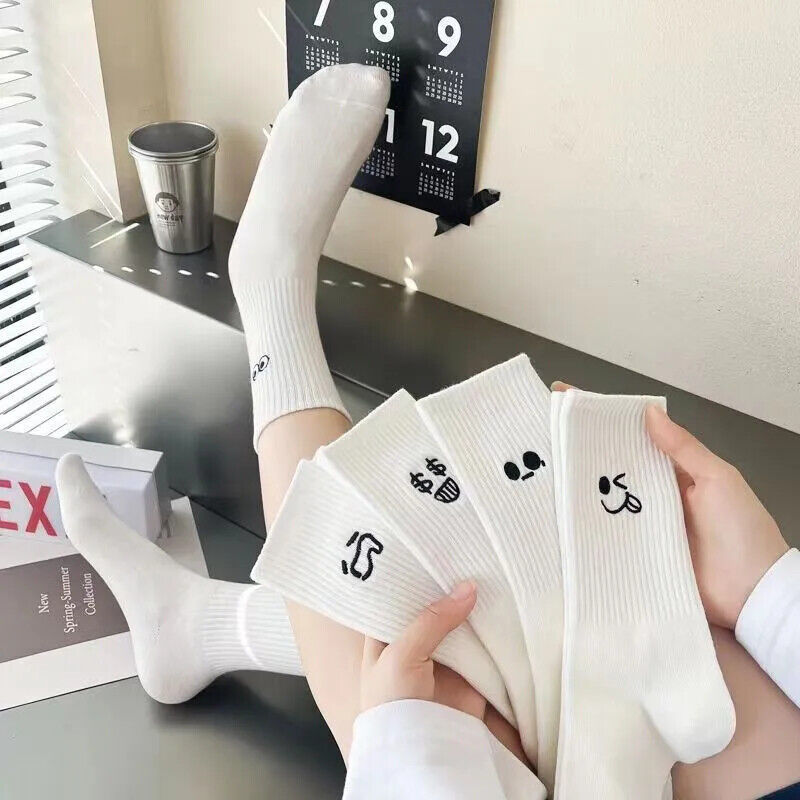 HABO 5 Paare Emoji Weiße Socken Lustige Gesichter Tennissocken Kawaii Mädchen