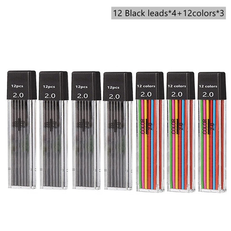 HABO Druckbleistift-Set 2,0 mm – Schwarze & Farbminen zum Schreiben, Zeichnen