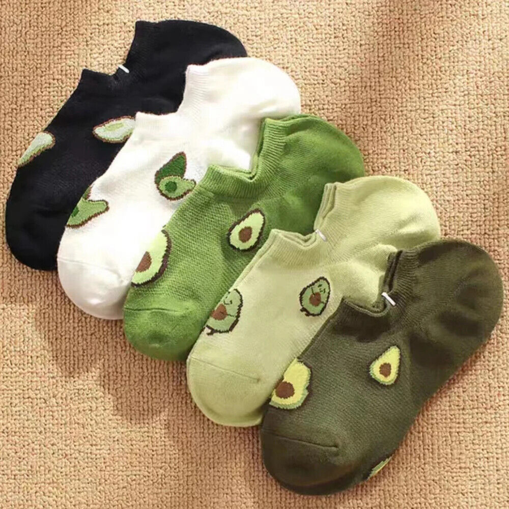 HABO 5 Paar Sneaker Socken Avocado Blumen Süß Grün Frauen Niedlich Mädchen Kawai