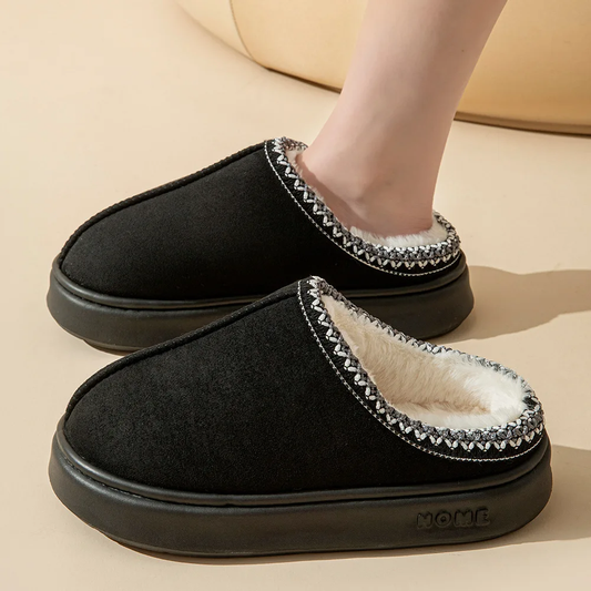 HABO Flauschige Hausschuhe Plüsch Winter Schuhe Kunstfell Plateau Damen Herren