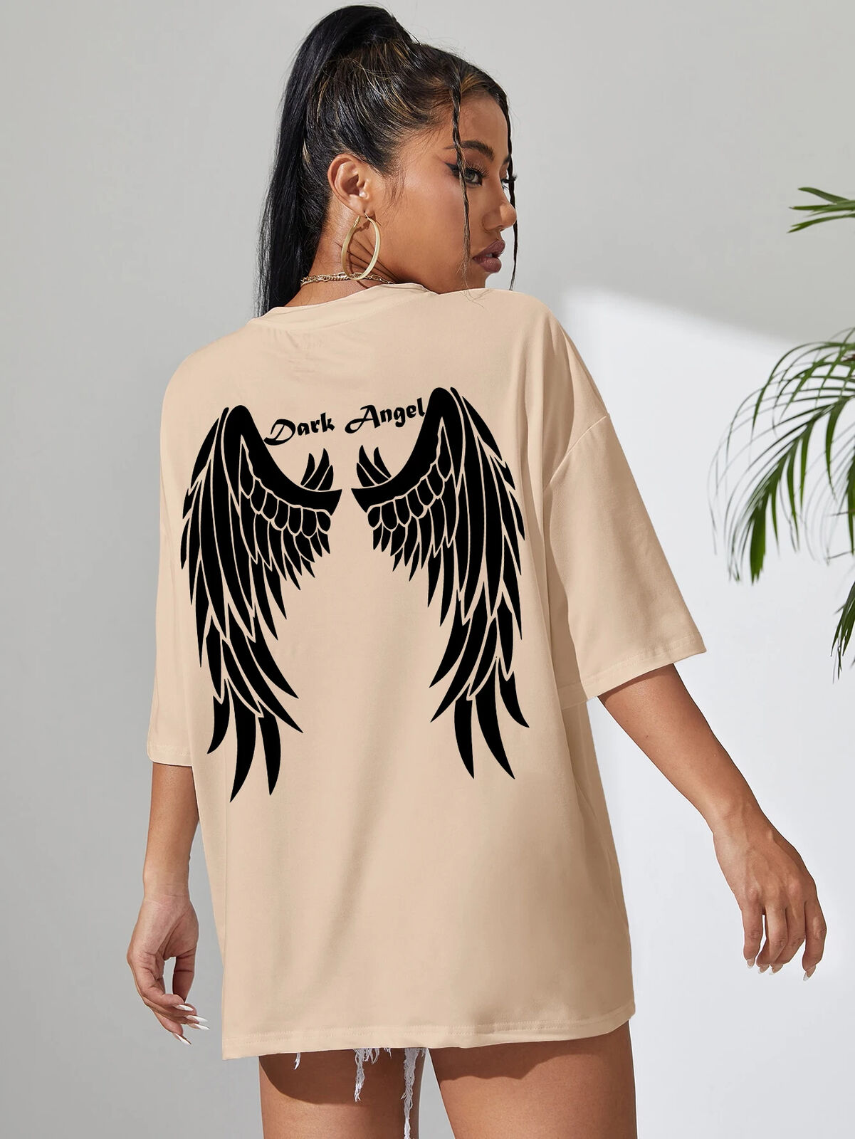Dark Angel Wing T-Shirt für Frauen Baggy Lose Übergroße Flügel Design Shirt