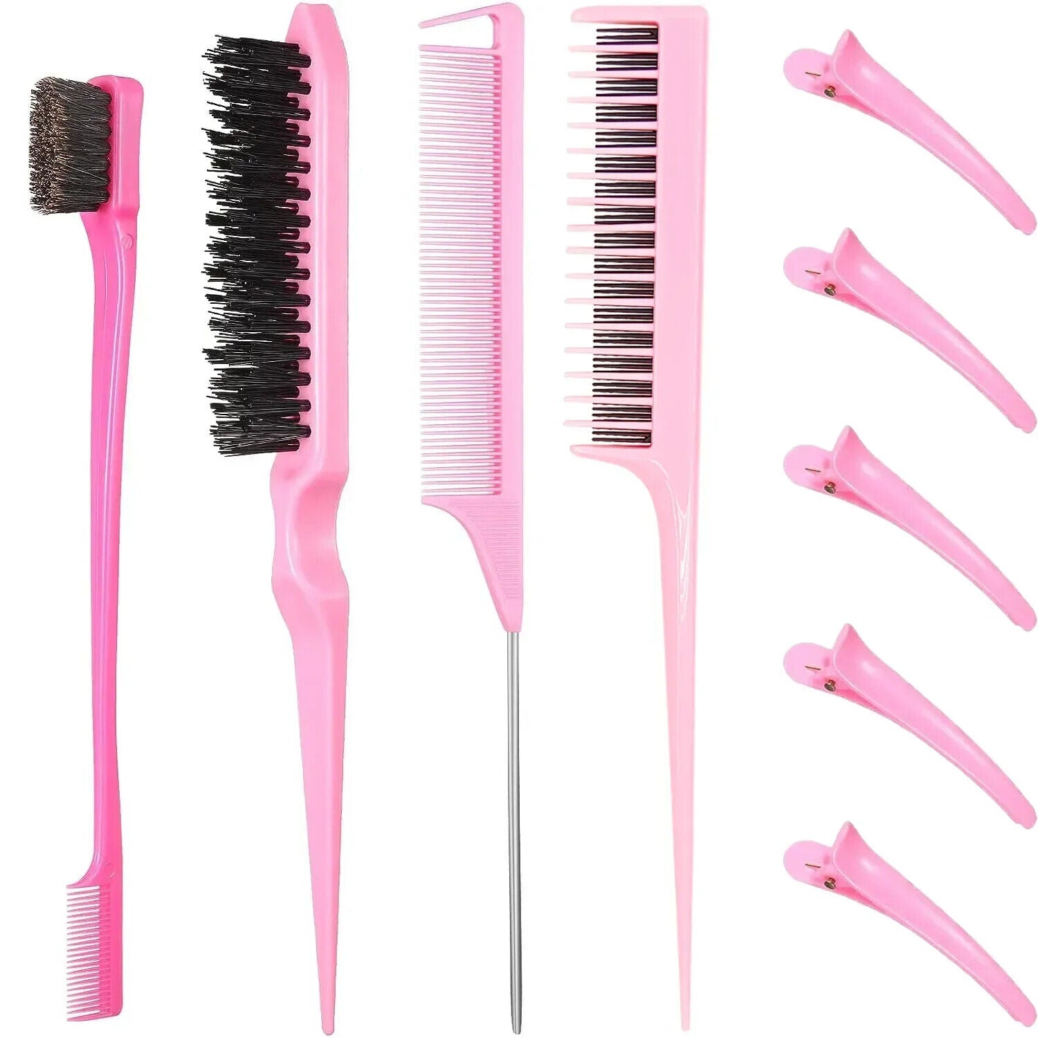 HABO 9PCS Haar Styling Kamm Set Sleek Zopf Bürste Haarklammern Rosa Schwarz