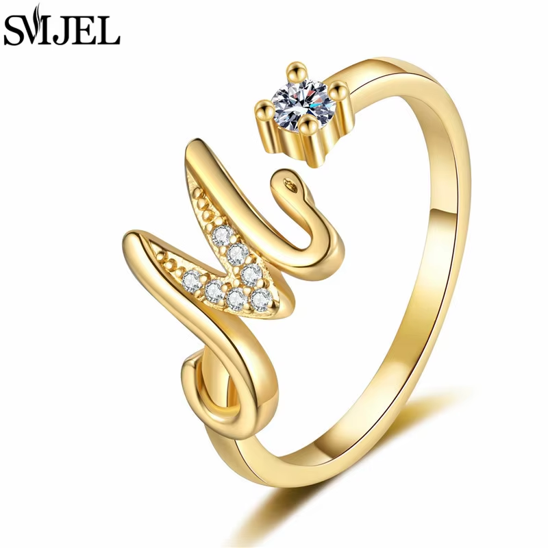 Gold Silber Buchstaben Ring Kunstdiamanten A-Z Für Frauen Verstellbar Geschenk
