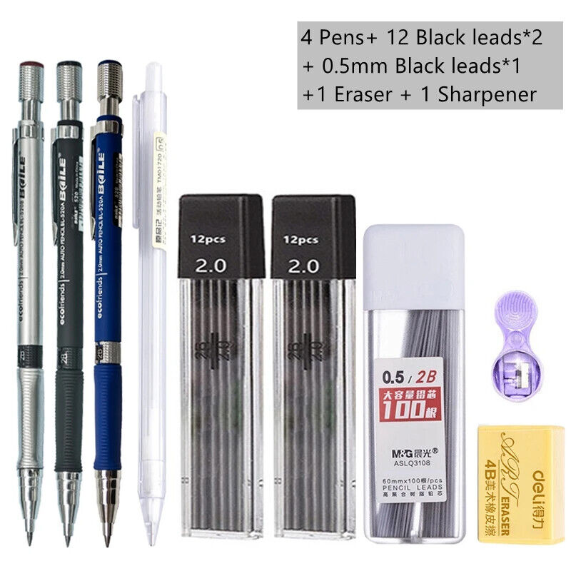 HABO Druckbleistift-Set 2,0 mm – Schwarze & Farbminen zum Schreiben, Zeichnen