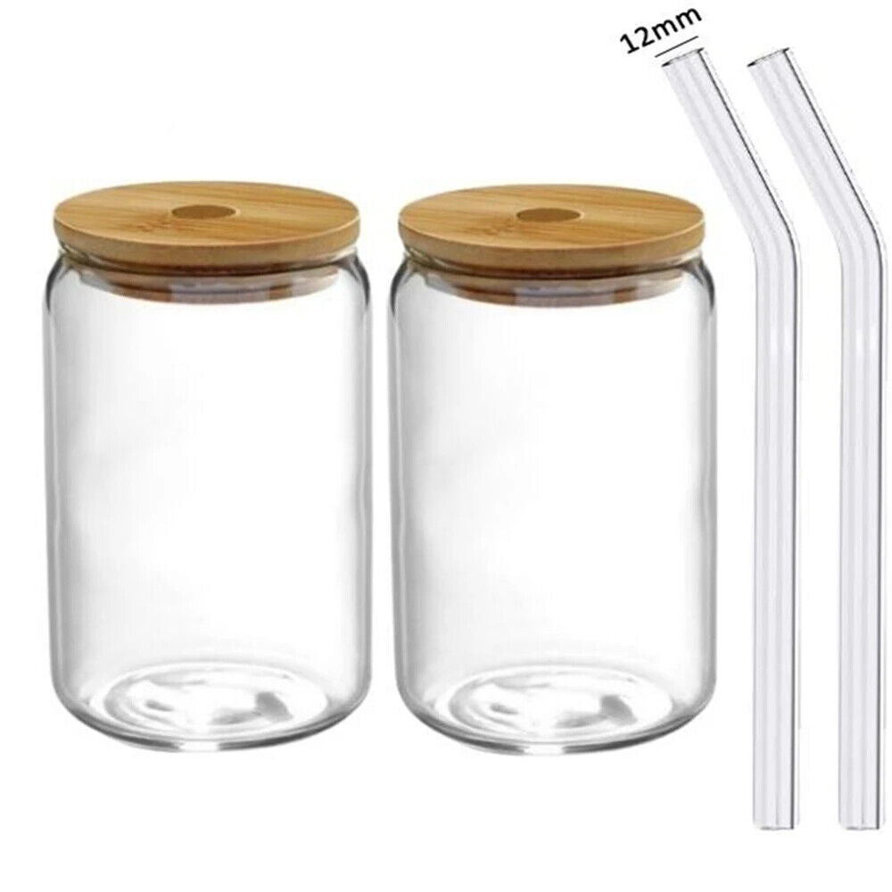 HABO 350Ml/550Ml Glas Becher Mit Deckel Und Strohhalm Kaffee Matcha Bambus 