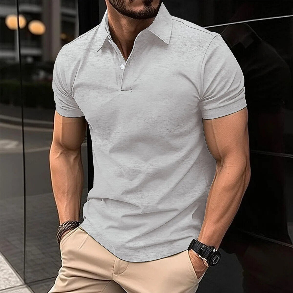 Poloshirt Polohemd Kurzärmlig lässig Business Casual Hemd Sommer Herren Office